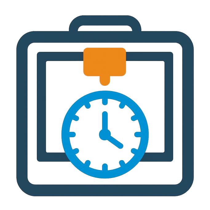 Symbol eines Koffers mit integriertem Zeitmesser.