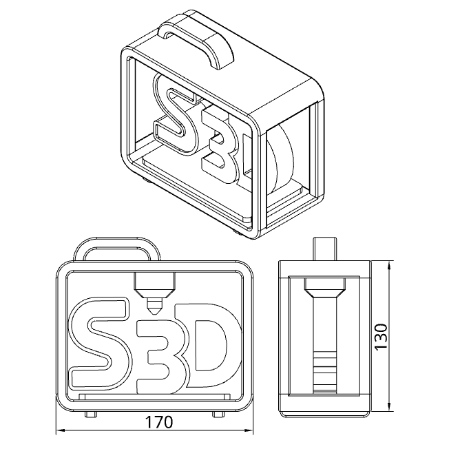 Skizze des Logos mit der Aufschrift „S3D“