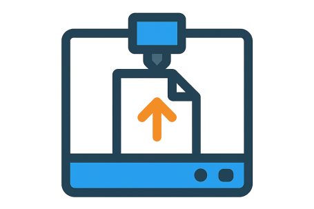 3D-Drucker mit einem aufsteigenden Pfeil, der ein Objekt druckt.