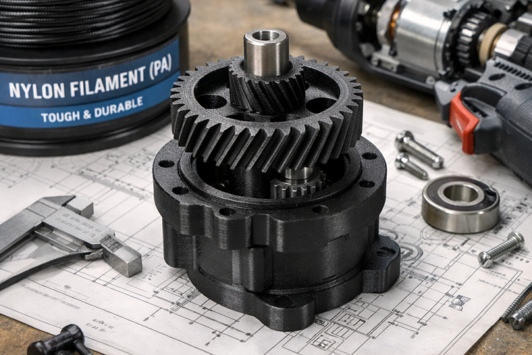 Schwarzes Zahnradgetriebe mit Schrauben aus PA (Nylon)